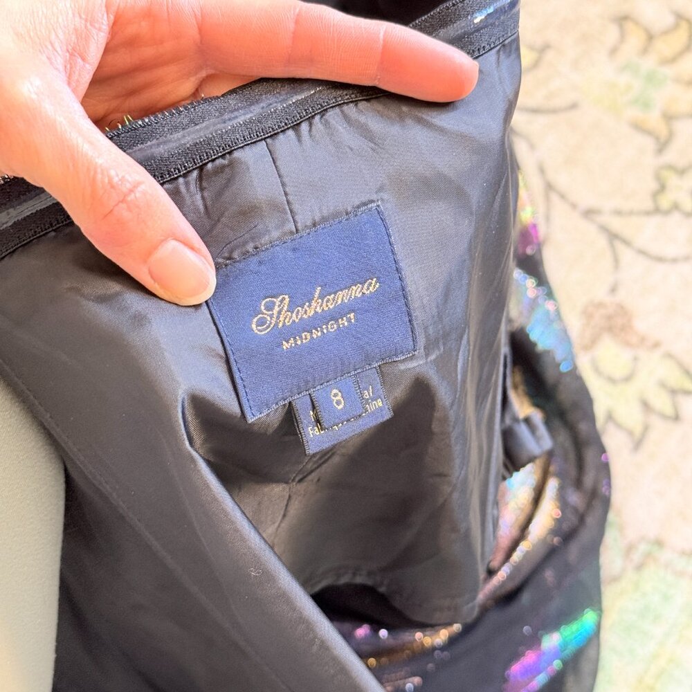 Shoshanna Midnight Strapless Silk Gown Size 8 | Metallic Draped Maxi Dress - Picture 3 of 10